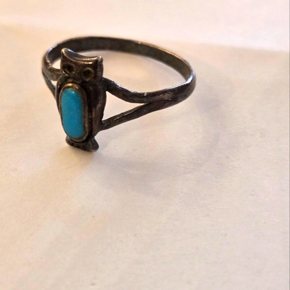 Silver Turquoise Owl Ring - Picture 2 of 4